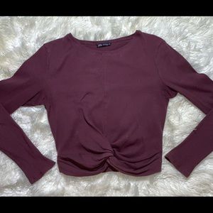 ZARA Long sleeve maroon top